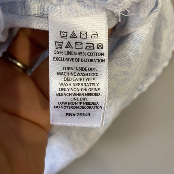 Joie Blue Floral Embroidered Linen Blend Tassel Peasant Blouse Womens Medium - Picture 15 of 15